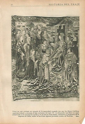 LAMINA 5409: Tapiz de la Catedral de Lerida con la reina Isabel la Catolica