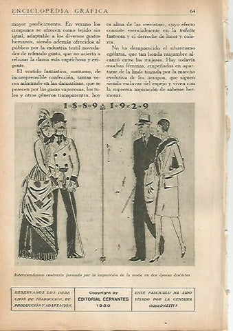 LAMINA 5435: Moda de 1889 y 1929