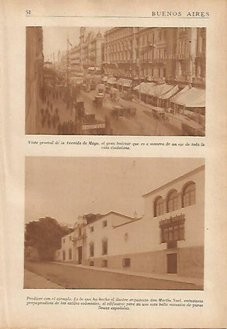 LAMINA 5525: Avenida de Mayo y casas de estilo colonial en Buenos Aires