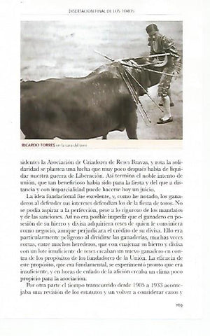 LAMINA COSSIO 50349: Ricardo Torres en la cara del toro