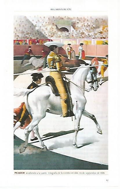 LAMINA COSSIO 50548: Picador acudiendo a la suerte revista La Lidia 1886