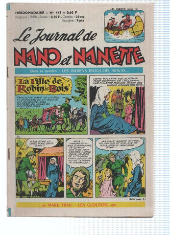 LE JOURNAL DE NANO ET NANETTE, Numero 445: Les Indiens Iroquois Akwas (Chateaudun 1965)