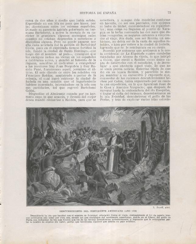 Historia de España lamina 091: Descubrimiento del Continente americano (1498)