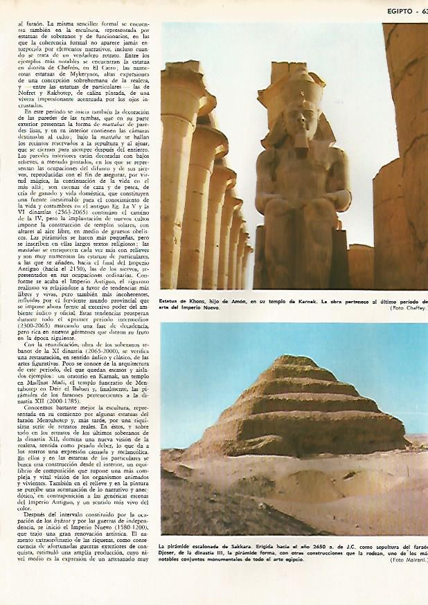 LAMINA MONITOR 0462: ESTATUA DE KHONS EN EL TEMPLO DE KARNAK Y PIRAMIDE ESCALONADA DE SAQQARA