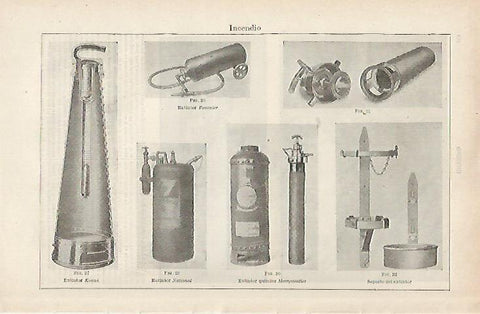 LAMINA ESPASA 19712: Extintores de fuego (modelos de epoca)