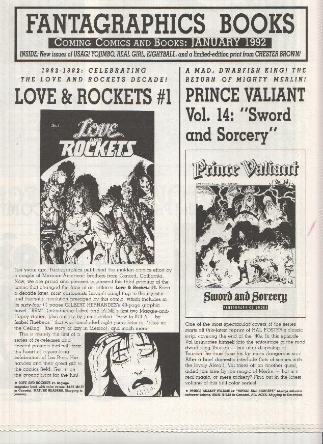 FANTAGRAPHICS BOOKS, Coming Comics: January 1992 (Next Releases Magazine)