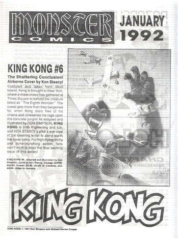 MONSTER COMICS - January 1992 (New Releases of Monster Comics)