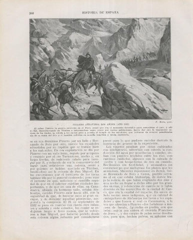Historia de España lamina 139: Pizarro atravesando los andes (1532)
