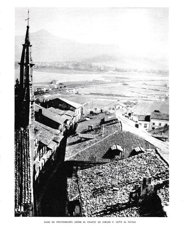 LAMINA 6193: Casas d Fuenterrabia desde palacio Carlos V y vista Irun