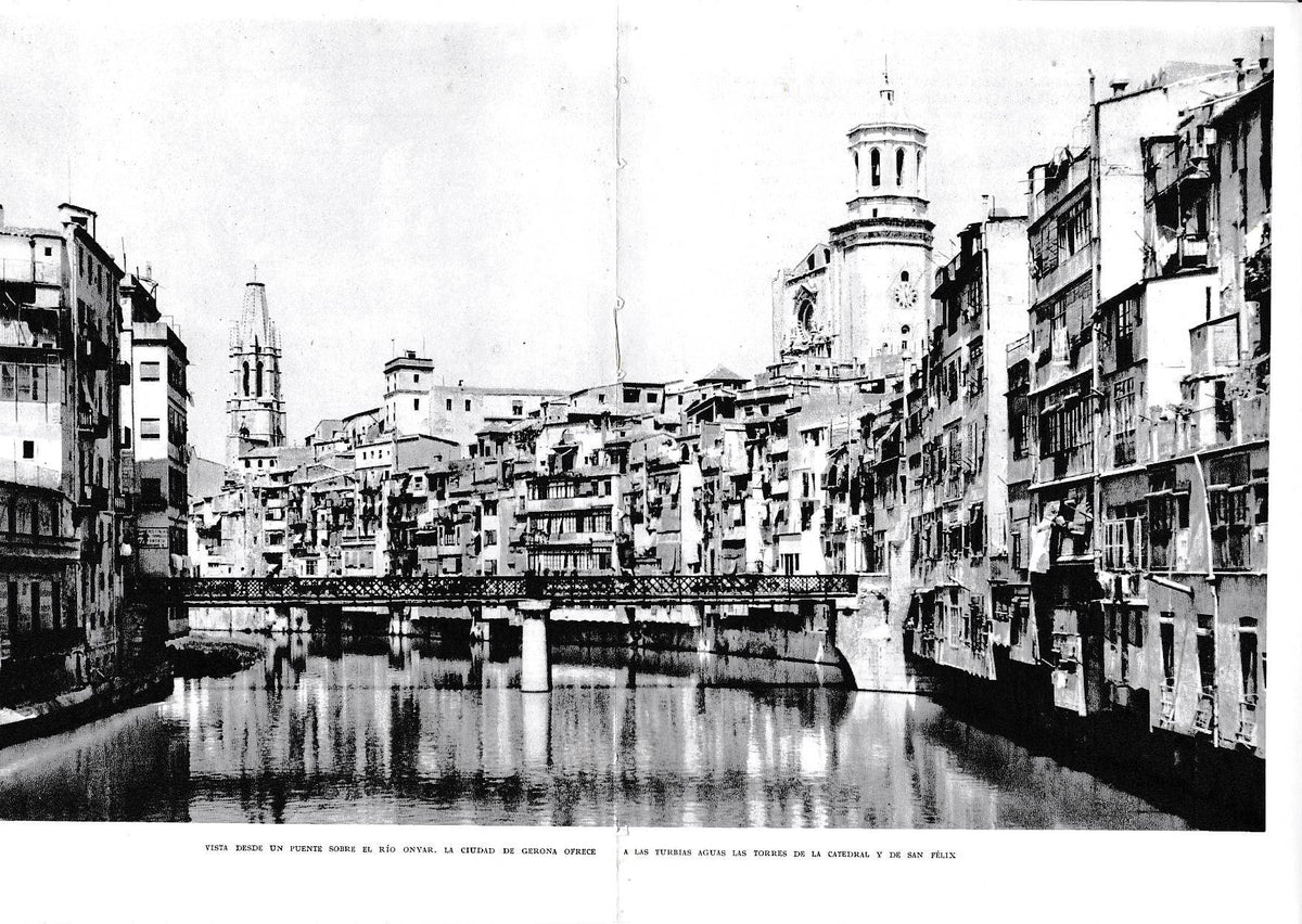 LAMINA 6339: Gerona vista desde un puente del rio Onyar con la catedral y San Felix