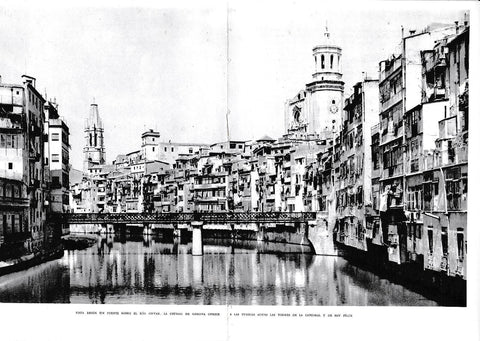 LAMINA 6339: Gerona vista desde un puente del rio Onyar con la catedral y San Felix