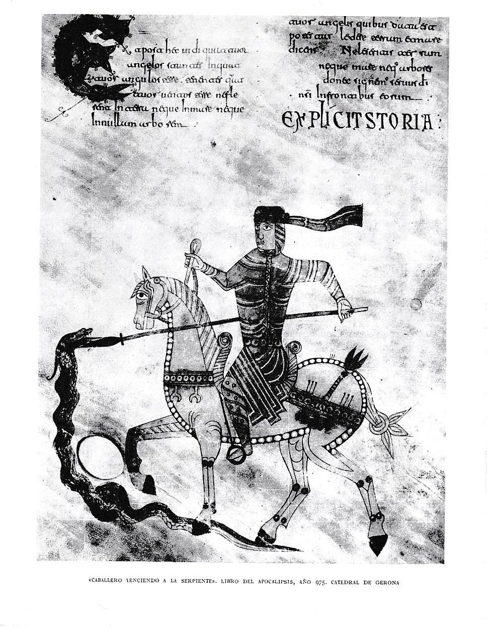 LAMINA 6343: Caballero venciendo a la serpiente Libro del Apocalipsis año 975 Catedral de GERONA