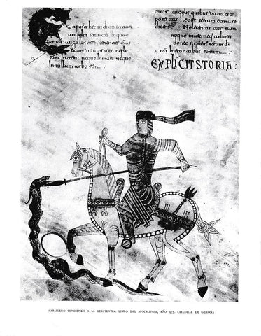 LAMINA 6343: Caballero venciendo a la serpiente Libro del Apocalipsis año 975 Catedral de GERONA