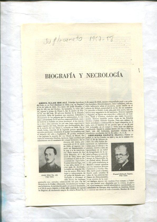 ESPASA 1957/1958: Apendice Biografia y Necrologia