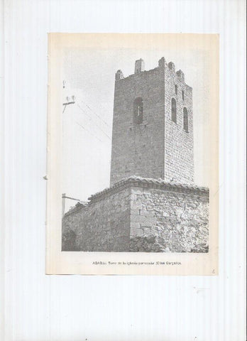 Historia de Aragon: lamina numero 001: Ababuj (Torre de la iglesia) y Abiego (absides de la iglesia)