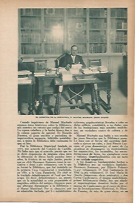 LAMINA BLANCO Y NEGRO 7729: Manuel Machado director de la Biblioteca del Ayuntamiento de Madrid