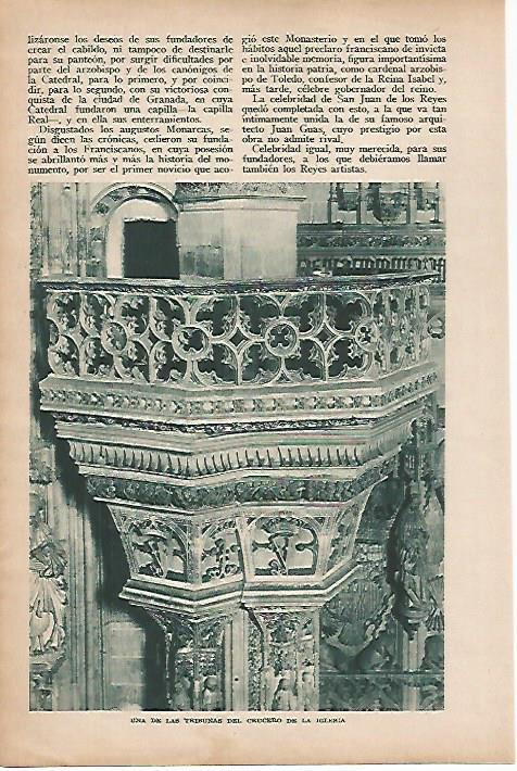 LAMINA BLANCO Y NEGRO 7734: Tribuna de la iglesia de San Juan de los Reyes