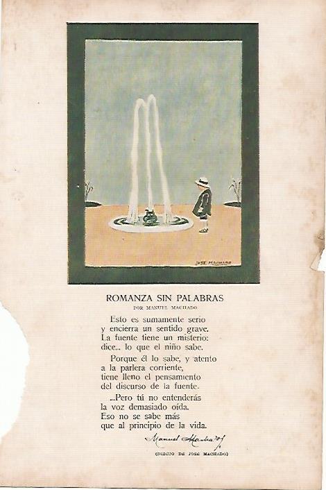LAMINA BLANCO Y NEGRO 7783: Romanza sin palabras por Manuel Machado y dibujo de Jose Machado