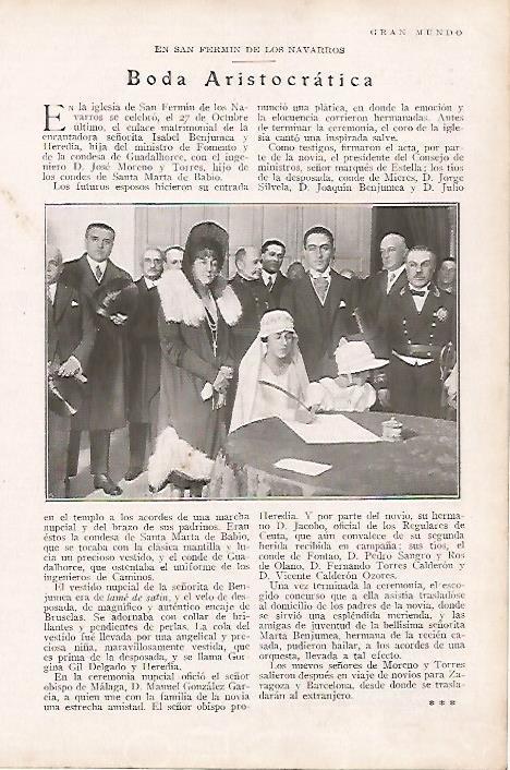 LAMINA BLANCO Y NEGRO 7884: Boda de Isabel Benjumea y Heredia y de Jose Moreno y Torres