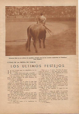 LAMINA BLANCO Y NEGRO 7929: Belmonte hijo toreando en Pamplona