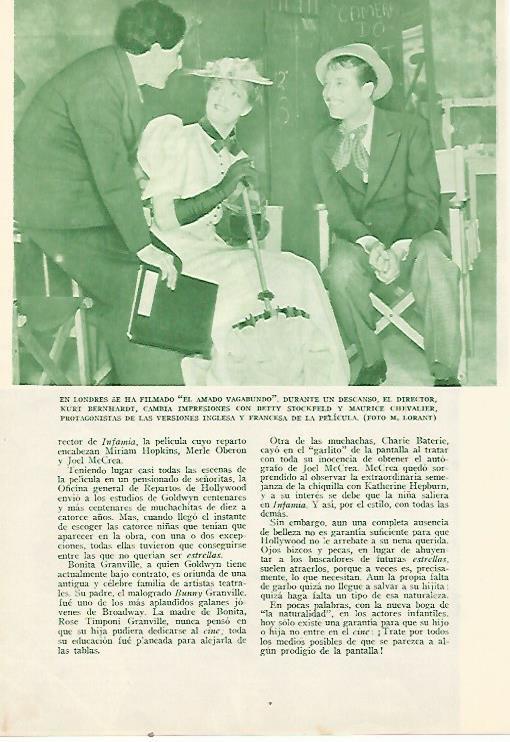 LAMINA BLANCO Y NEGRO 7949: Betty Stockfeld Maurice Chevalier y el director Kurt Bernhardt