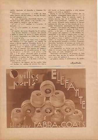 LAMINA BLANCO Y NEGRO 7956: Publicidad de Ovillos Elefante de Fabra y Coats