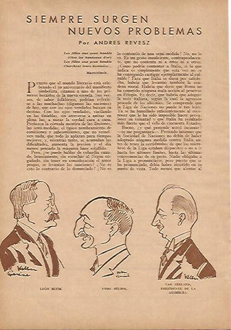 LAMINA BLANCO Y NEGRO 7967: Caricaturas de Leon Blum Yvon Delbos y Van Zeeland