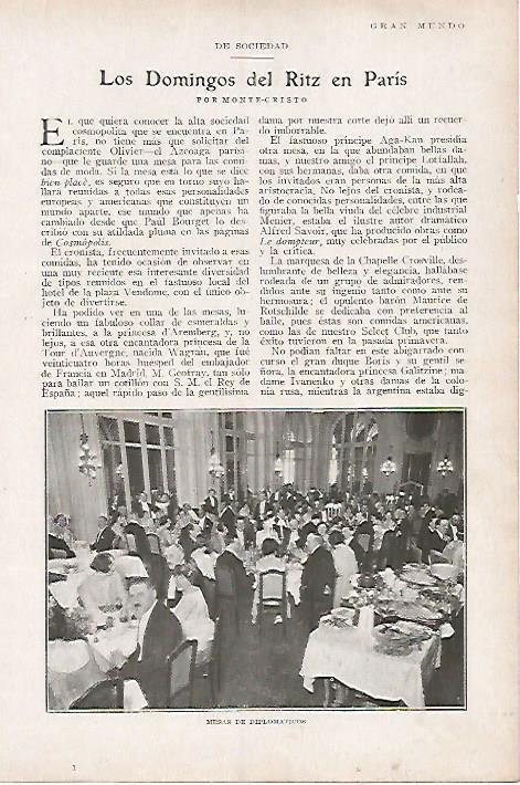 LAMINA BLANCO Y NEGRO 8037: Mesas de diplomaticos en el Ritz de Paris