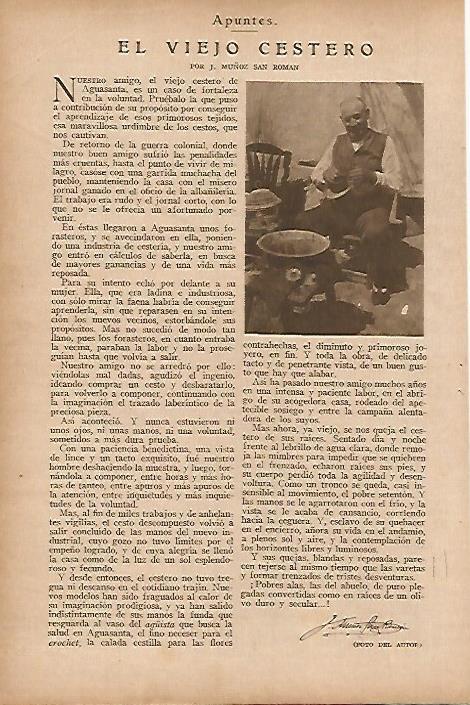 LAMINA BLANCO Y NEGRO 8047: El viejo cestero por J. Muñoz San Roman