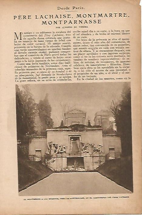 LAMINA BLANCO Y NEGRO 8153: Monumento a los Muertos en el cementerio del Pere Lachaise Paris