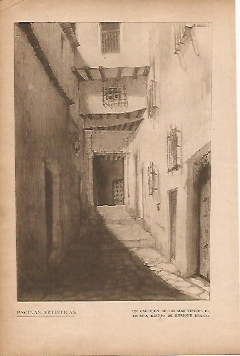 LAMINA BLANCO Y NEGRO 8156: Callejon tipico de Toledo por Enrique Brañez