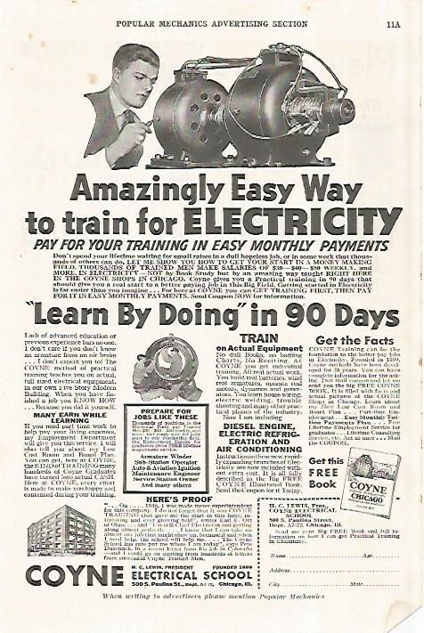 LAMINA 8196: Publicidad de Coyne Electrical School of Chicago