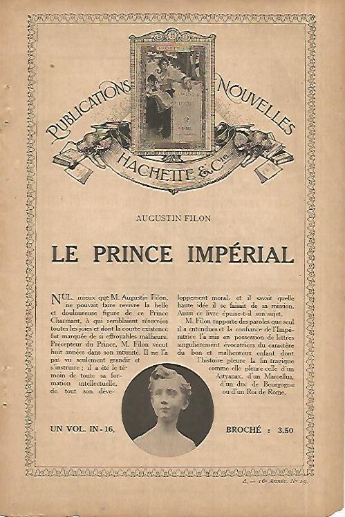 LAMINA 8435: Publicidad de Le Prince Imperial de Augustin Filon
