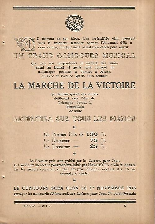 LAMINA 8570: Publicidad del Concurso Musical La Marche de la Victoire