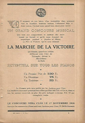 LAMINA 8570: Publicidad del Concurso Musical La Marche de la Victoire