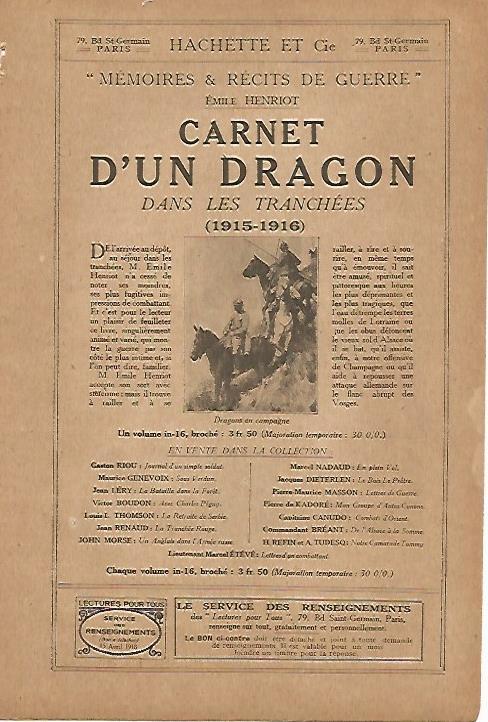 LAMINA 8636: Publicidad de Carnet d un dragon dans les tranchees