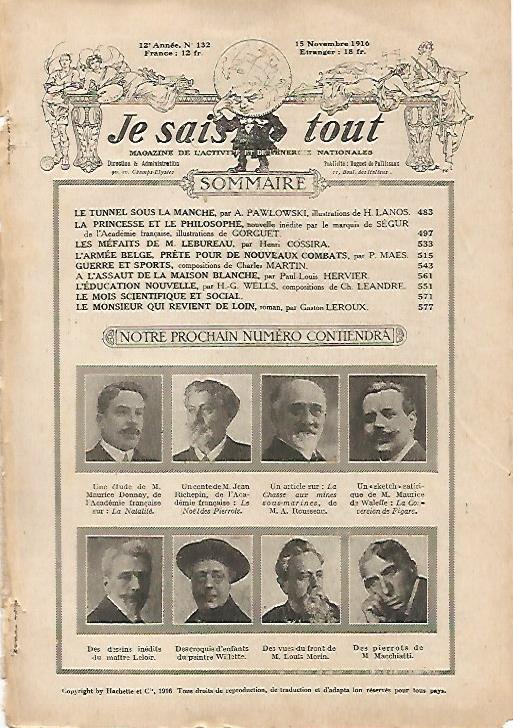 LAMINA 8639: Indice de Lectures pour tous numero 132 e 15 de noviembre de 1916