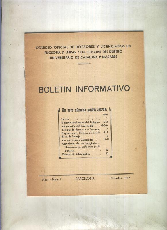 Boletin Informativo  numero 1 diciembre 1957