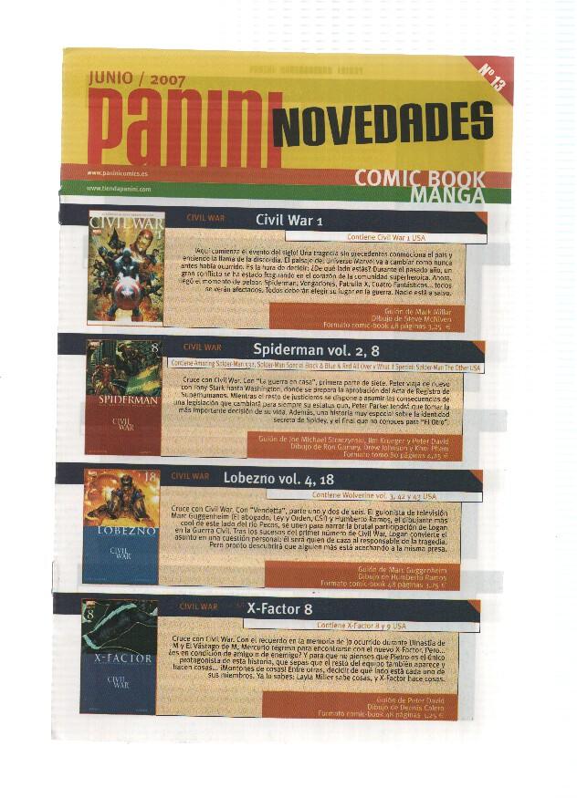 PANINI COMICS Boletin de NOVEDADES: Numero 13 (Junio 2007)