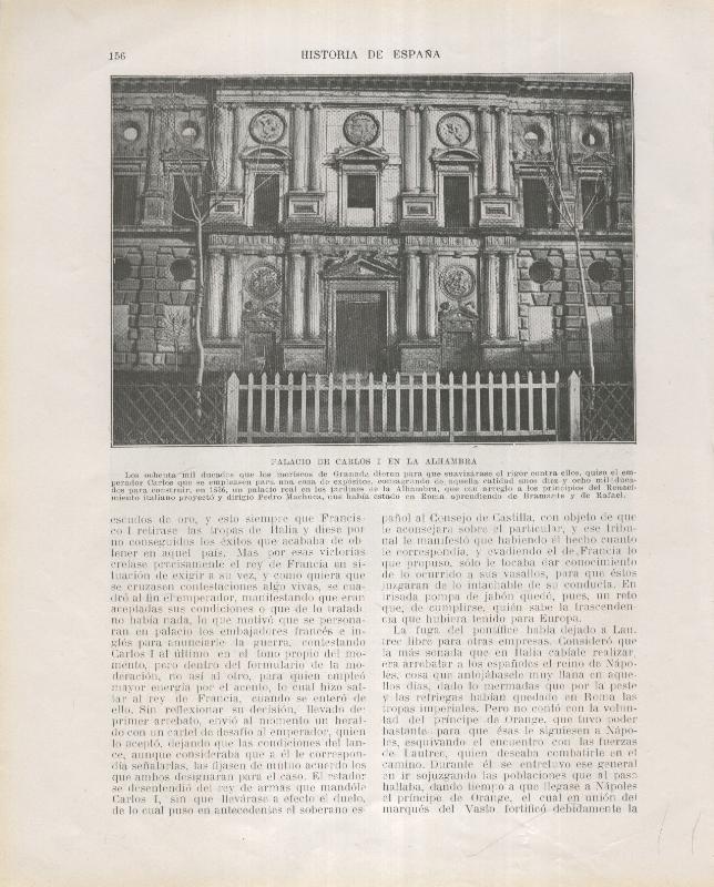 Historia de España lamina 121: Palacio de Carlos I en la Alhambra de Granada