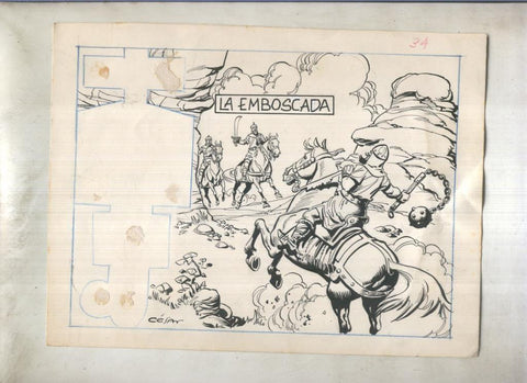 Dibujo original de: Coraza de Castilla, cubierta numero 34: La emboscada