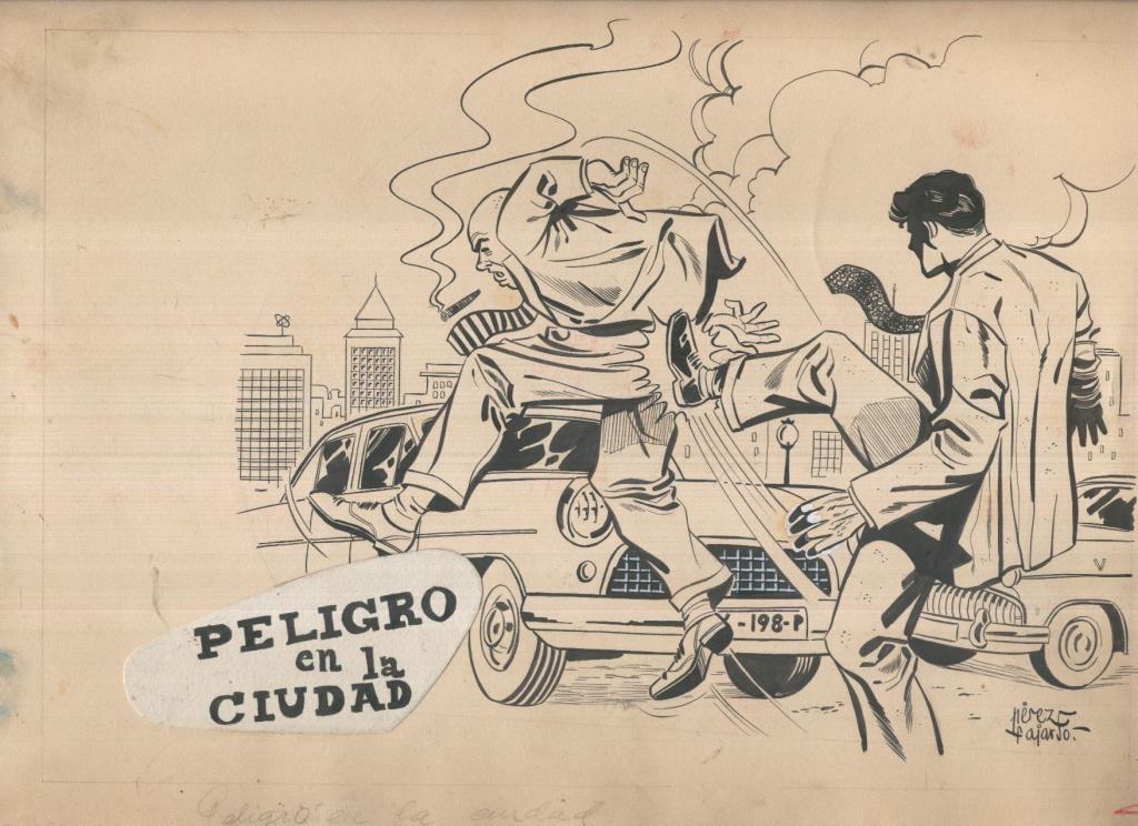 Dibujo original de: Oliman, cubierta numero 6: Peligro en la ciudad