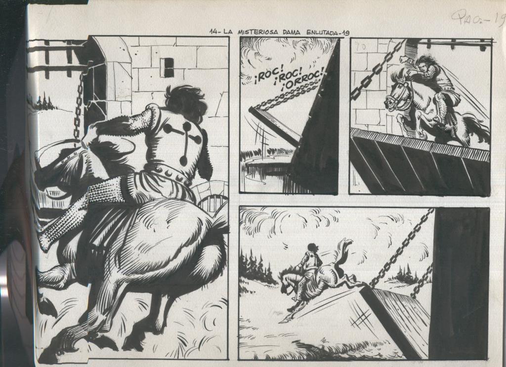 Dibujo original de: El Defensor de la Cruz numero 14, pagina 19: La misteriosa dama enlutada