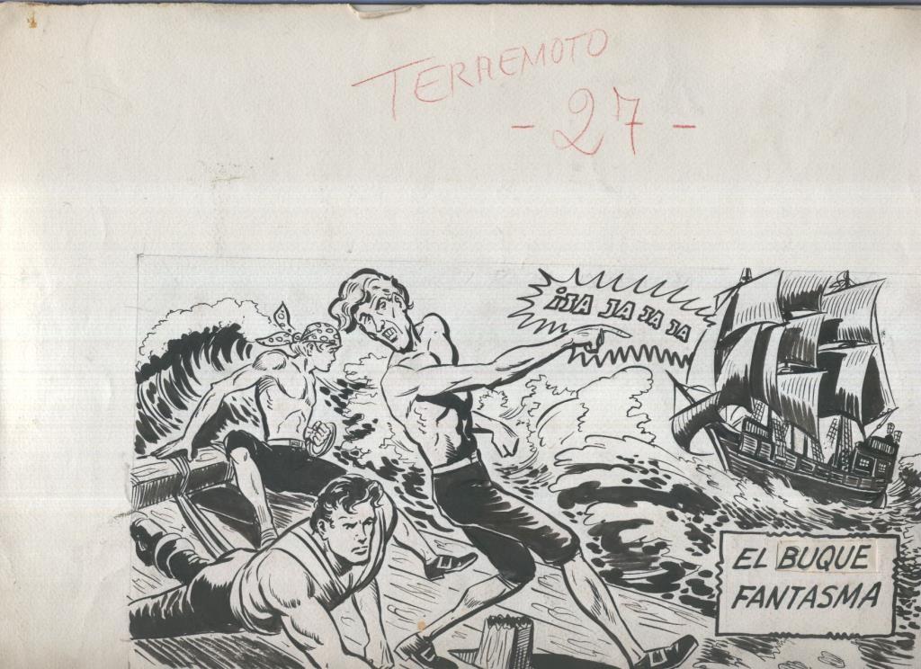 Dibujo original de: El Terremoto Marino, cubierta numero 27: El buque fantasma