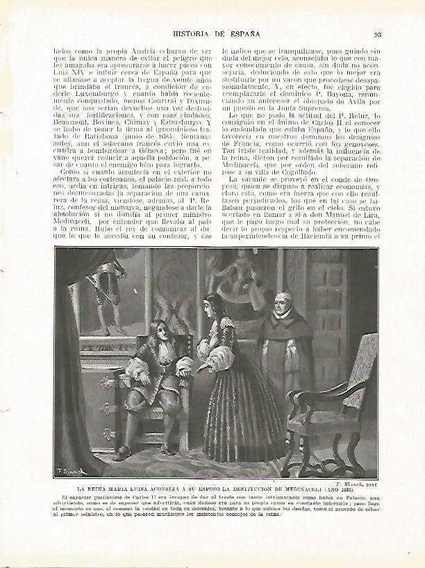 LAMINA 9151: La reina Maria Luisa aconseja a su esposo la destitucion de Medinaceli en 1685