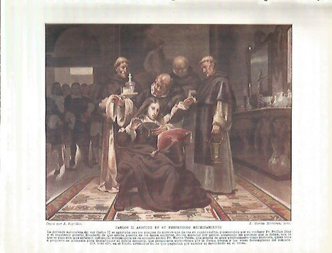 LAMINA 9158: Carlos II asistido en su pretendido hechizamiento