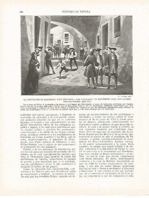 LAMINA 9176: La Diputacion de Barcelona reparte a los ciudadanos un documento para que luchen por sus fueros en 1713