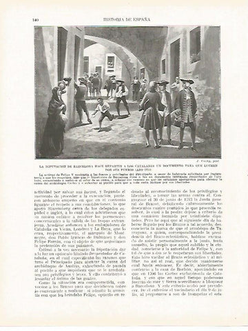 LAMINA 9176: La Diputacion de Barcelona reparte a los ciudadanos un documento para que luchen por sus fueros en 1713