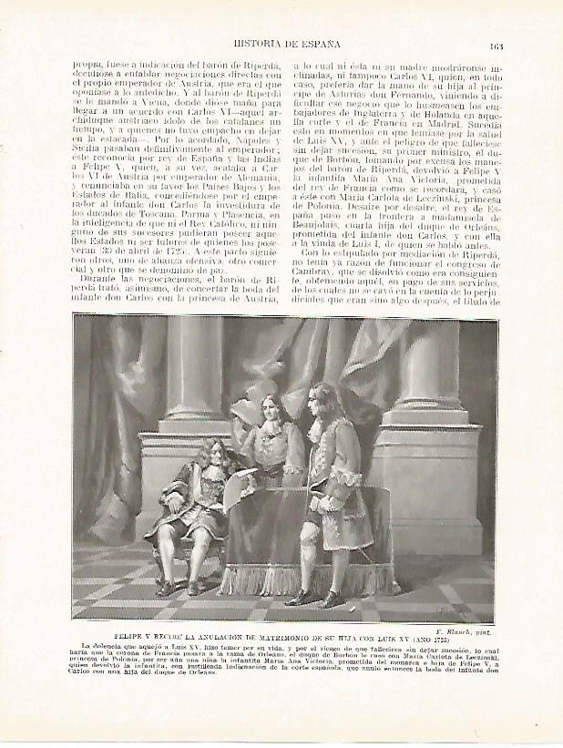 LAMINA 9191: Felipe V recibe la anulacion del matrimonio de su hija con Luis XV en 1725