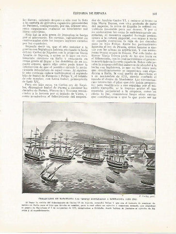 LAMINA 9199: Tropas destinadas a Lombardia embarcandose en Barcelona en 1741